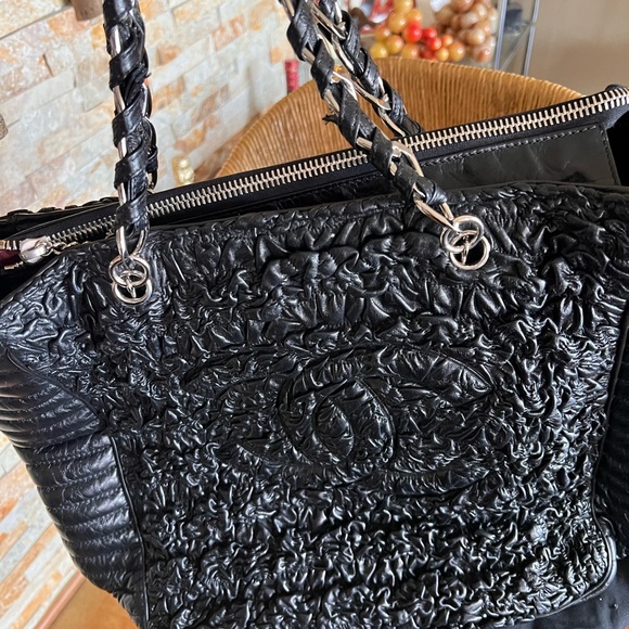 Chanel Tote Leather Silver-Tone Hardware Chain-Link Strap Grosgrain - Picture 9 of 9